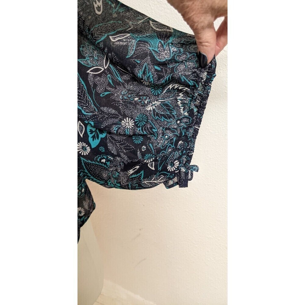 Women's ANTHROPOLOGIE Lace-Up Front Ruffle Trim Floral Print Beautiful Blouse SM - Picture 4 of 12